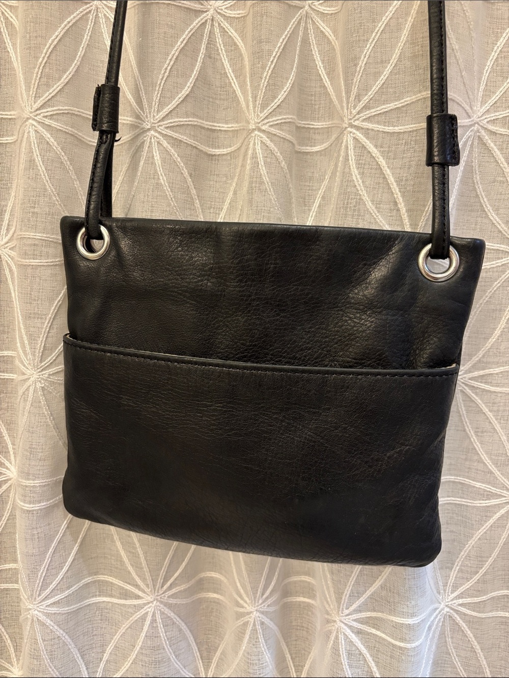 margot Black Leather Crossbody with Front Slip Pocket